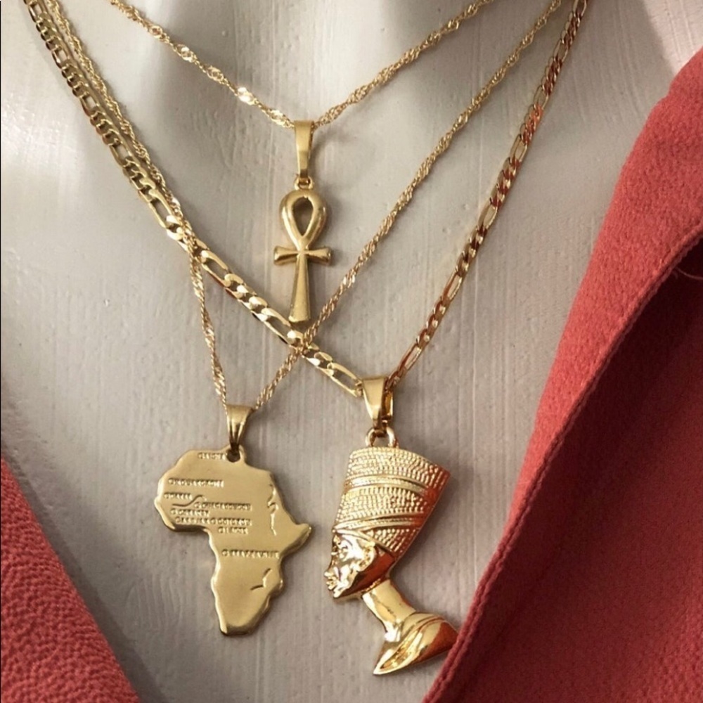 3 piece necklace ankh set